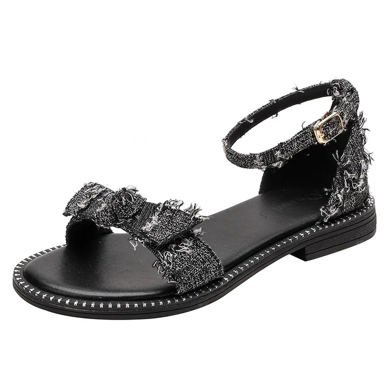 

Comfort Shoes for Women Beige Heeled Sandals Large Size All-Match 2021 Summer Black Low New Clear Big Girls Flat Scandals Rome S