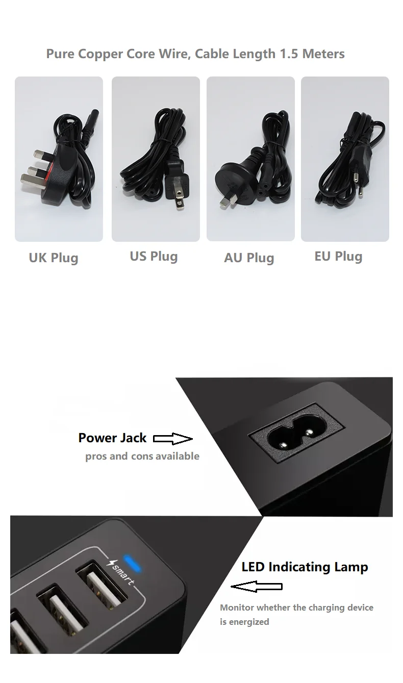 

50W 10 Port USB Smart Charger Multiple Quick Charge Charge Station US,EU, UK, AU etc. Plug mobile phone Multi-function Charger