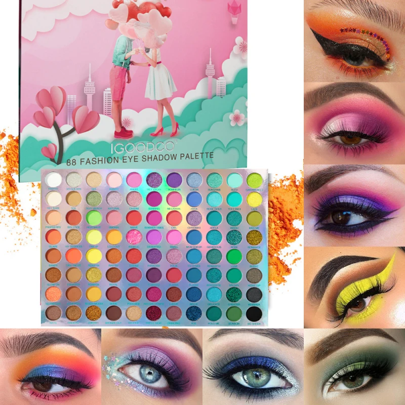 

88 Цвет s тени для век матовое стекло с перламутровым эффектом блеска Порошковые блестки легко Цвет без Летающий порошок палитры теней для ве...