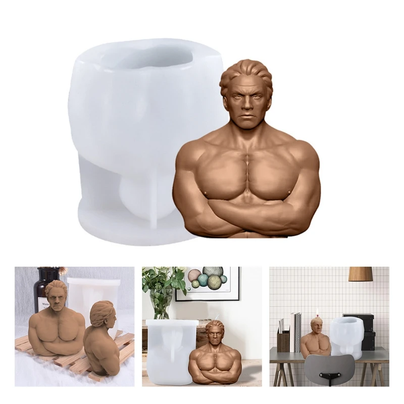 

E56A Three-dimensional Half Body Muscular Man Body Silicone Mold for DIY Decoration Making Candle Melt Resin Polymer Clay