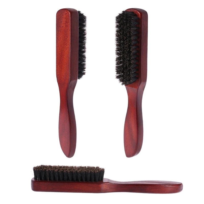 

J78D Hair Brush Wood Handle Boar Bristle Beard Comb Styling Detangling Straightening