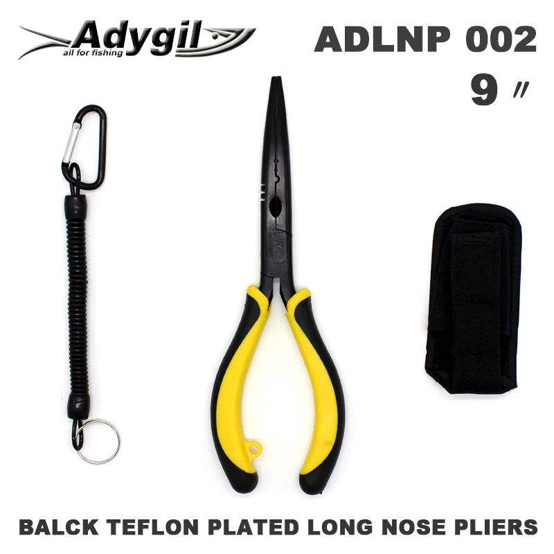 9 дюймовые черные плоскогубцы с длинным носом и ремешками для рыбалки ADLNP 002