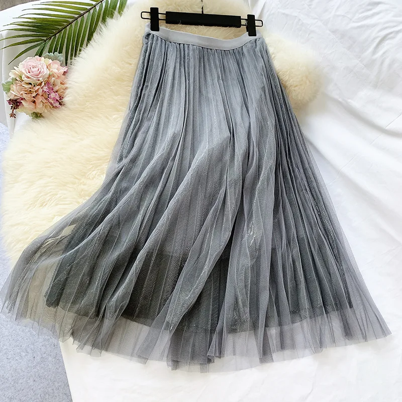 Винтажная стильная женская длинная юбка сетчатая Лоскутная двухслойная тонкая