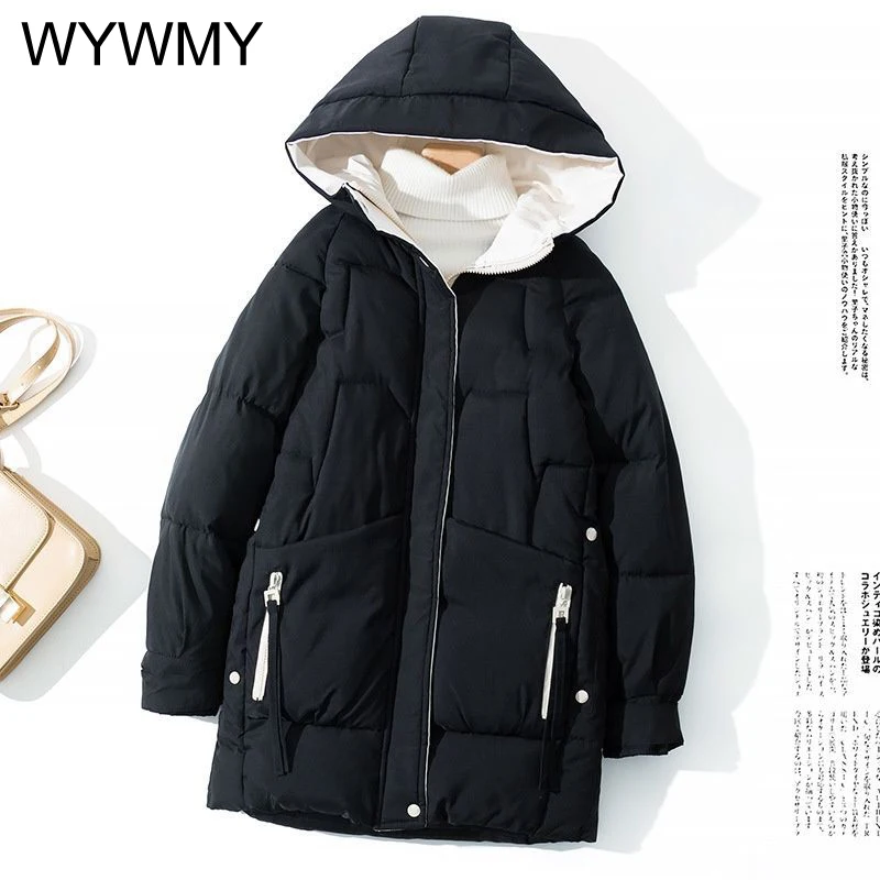 WYWMY Winter Thicken Hooded Down Jacket Women's Long Warm Padded Parka For Women Winter Cotton Coat Female Outwear