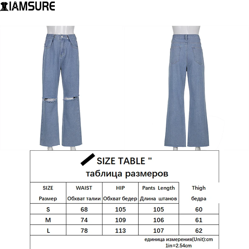 

IAMSURE High Street Loose Ripped Jeans Cool High Waisted Trousers Casual Wide Leg Pants Women 2021 Fashion Streetwear Korean 90S