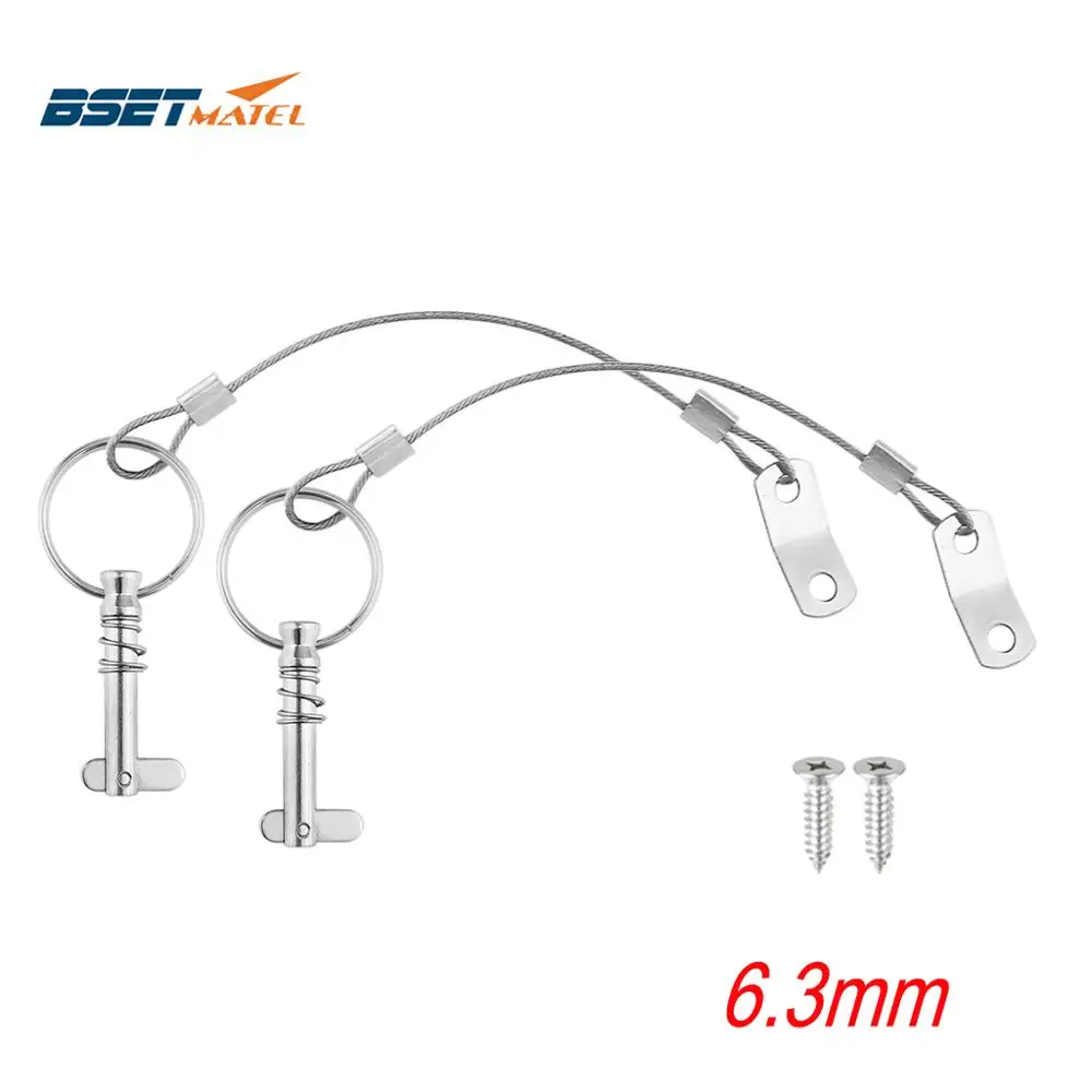 2 шт., BSET MATEL, 6,3 мм, 1/4 дюйма, быстроразъемный штифт со шнурком для лодки, Бимини, верхняя палубная петля, морская фурнитура, нержавеющая сталь, 316