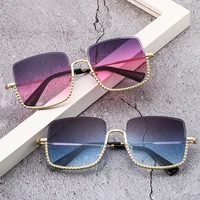 personality fashion metal semi rimless sunglasses for womenmen square new clear ocean lens shades street beat sun glasses uv400