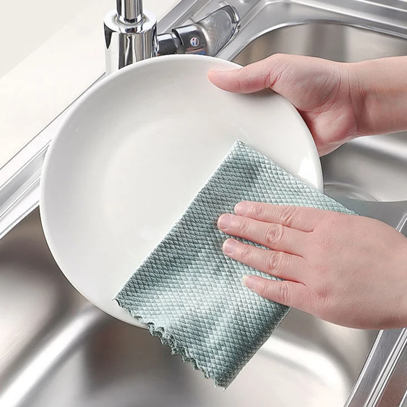 

3pc Efficient Microfiber Fish Scale Wipe Cloth Anti-grease Wiping Rag Super Absorbent Home Washing Dish Kitchen Cleaning Towel