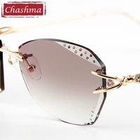 chashma luxury tint lenses myopia glasses reading glasses sunglasses diamond cutting rimless titanium frame for women