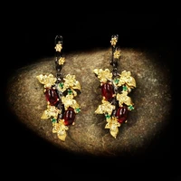new elegant black gold ruby pendant flower leaf 925 silver earrings crystal gemstone ladies jewelry earrings silver 925 jewelry