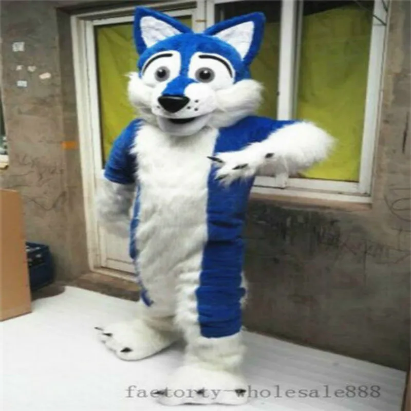 Длинный костюм-талисман на Хэллоуин синяя хаски лиса собака костюм для взрослых