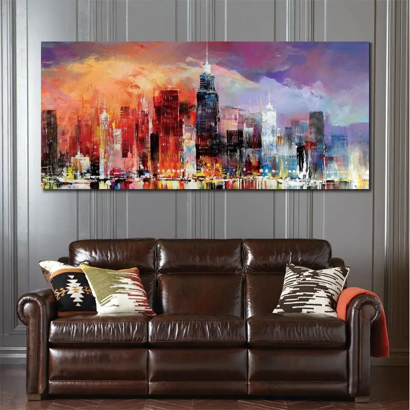 Kopen Stad Skyline Canvas Olieverf Willem Haenraets Landschap Schilderijen Reproductie Cityscape Hand Painted Wall Art Woonkamer