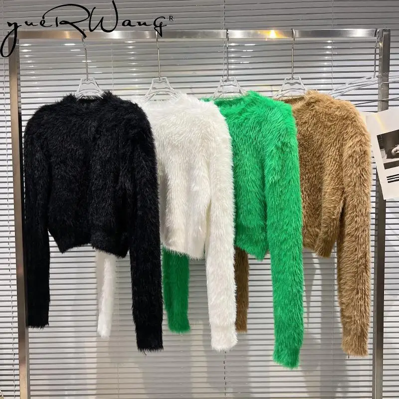 

Женский свитер INPRODA с длинным рукавом из искусственной норки, универсальные модные пуловеры, женские короткие топы, Осень-зима 2021 Новинка