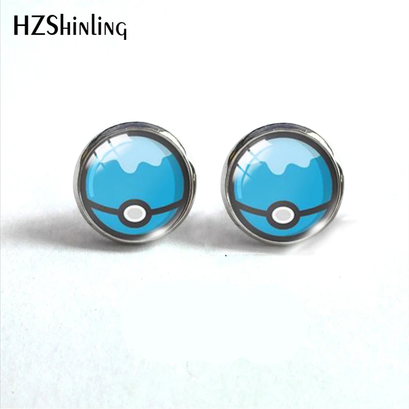 Pokeball покебол Пикачу Япония Аниме стеклянный купол круглые милые серьги-гвоздики Pokeball узор ручной работы ювелирные изделия серьги