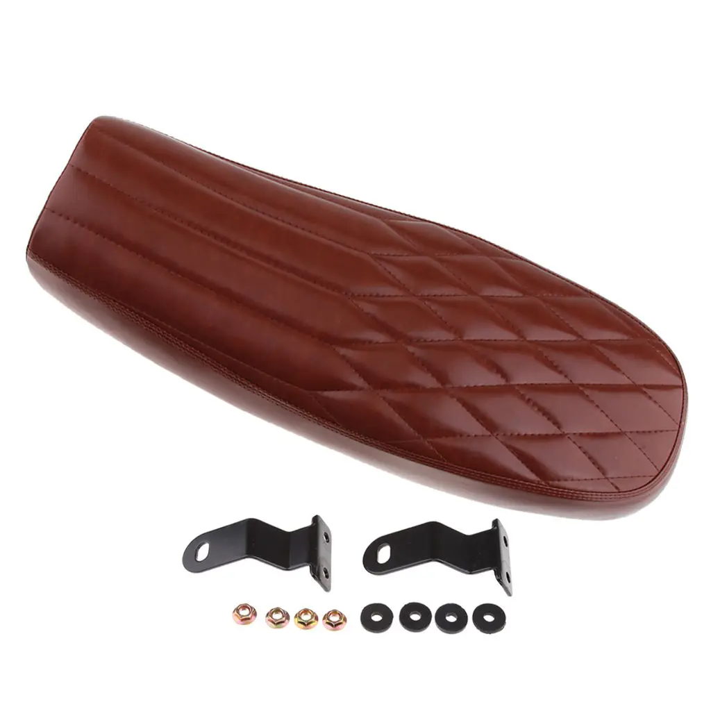 

Коричневое сиденье для мотоцикла с ромбовидной решеткой, винтажное седло для кафе, подушка для гонщика, универсальное, Новинка