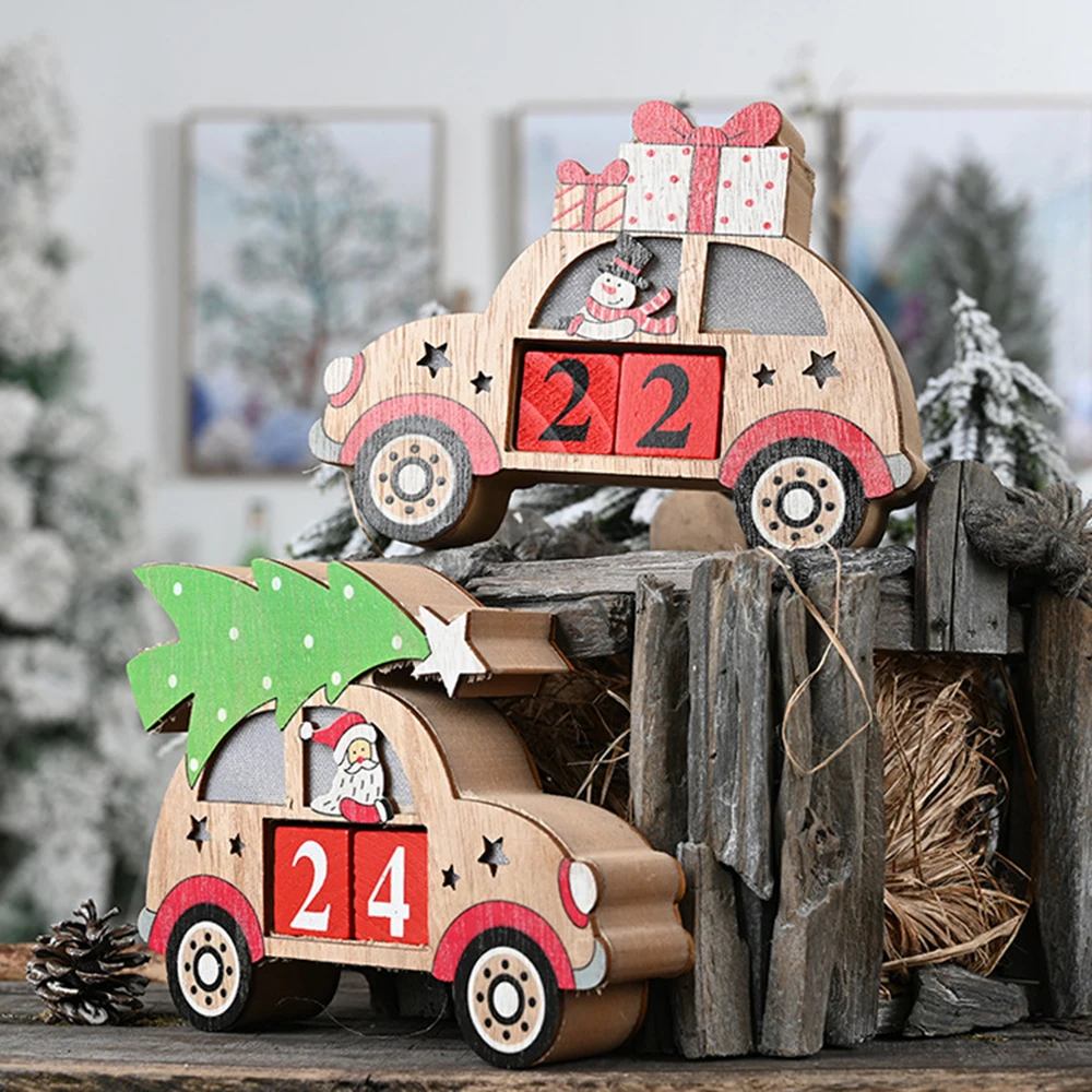 Рождественский календарь с обратным отсчетом Деревянный Санта Клаус снеговик