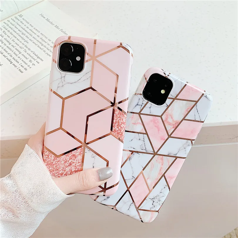 Покрытие геометрический мраморный чехол для iphone 7 XR 11 Pro Max X XS 6 6S 8 Plus телефона