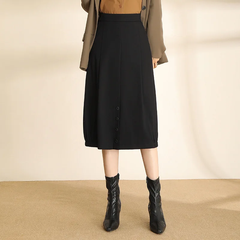 

Fashion Simple A-line Black Lantern Skirt for Women Autumn Winter Elastic High Waist Loose Elegant Ladies Mid-long Skirts 9695