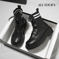 2021 weaving round toe combat martin black boots platform ladies fashion chunky boots autumn lace up ankle boots for women shoes