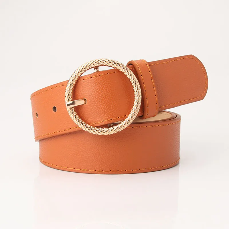 

New Belt Ladies Alloy Embossed Round Buckle Fashion All-Match Girl Belt Clothing Decoration Belt