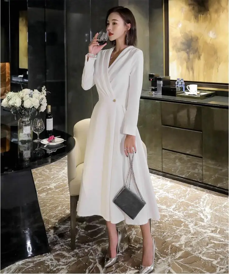 

2020 new spring and autumn office lady Fashion casual brand female women ladies girls white dress clothing