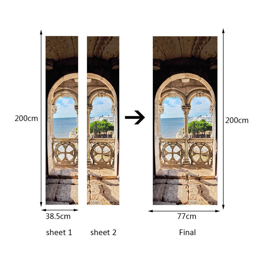 2 шт./компл. декоративные 3D наклейки на дверь Морского Пейзажа|Дверные наклейки| |