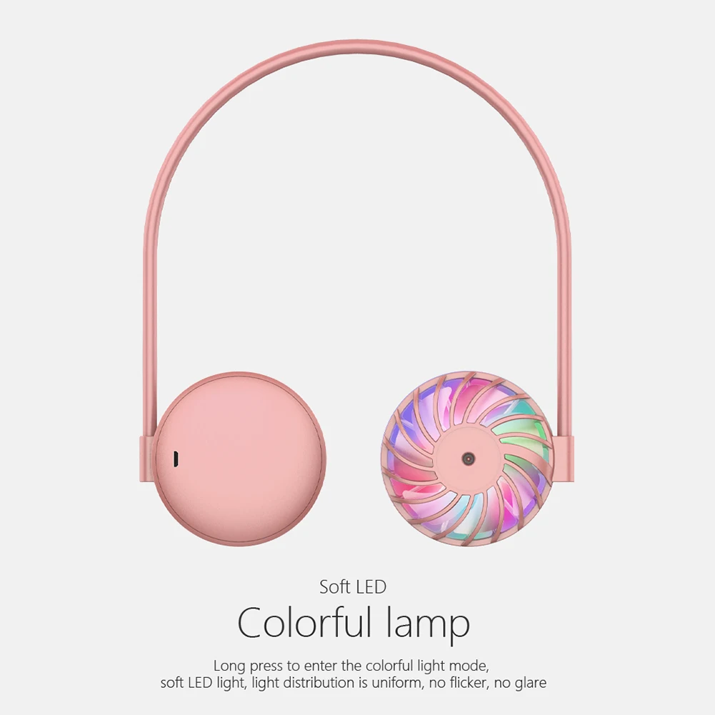 

Mini Fan Portable Neck Hanging Fan with Colorful LED Lights USB Rechargeable Fan Mute Sports Fans for Home Office Outdoor