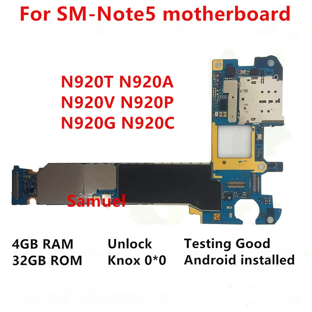 Оригинальная материнская плата для Samsung Galaxy note5 разблокированная N920T N920A N920V N920P N920G