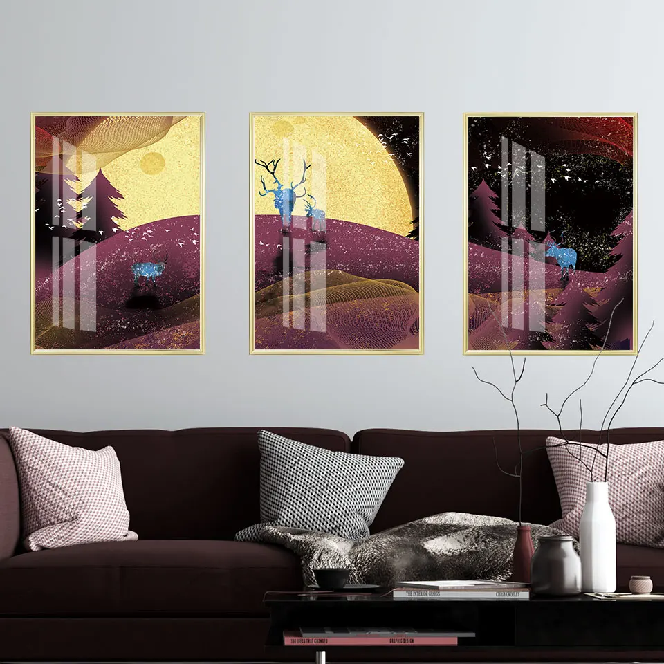 

Abstract Nordic Poster Landscape Canvas Painting Reindeer Asaka Wall Art Pictures For Living Roome Modern Home Decorative Prints