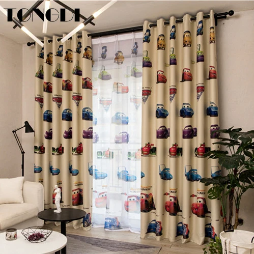 

TONGDI Children Blackout Curtains Kawaii Lovely Cartoon Car Printing Decoration For French Window Home Parlou Bedroom LivingRoom