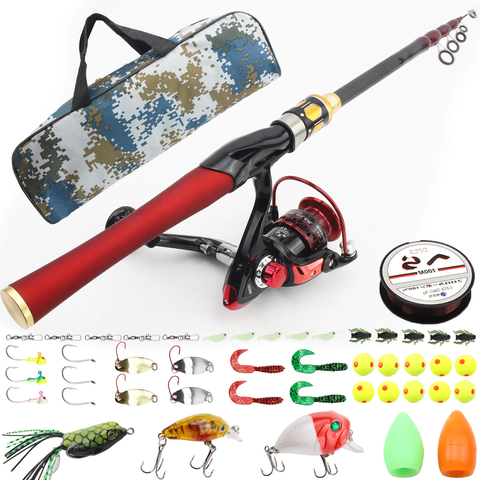 

2.1M Fishing rod with reel Casting Rod and reel Soft bait Fish hook bag set Travel lure Trout Portable telescopic fishing rod