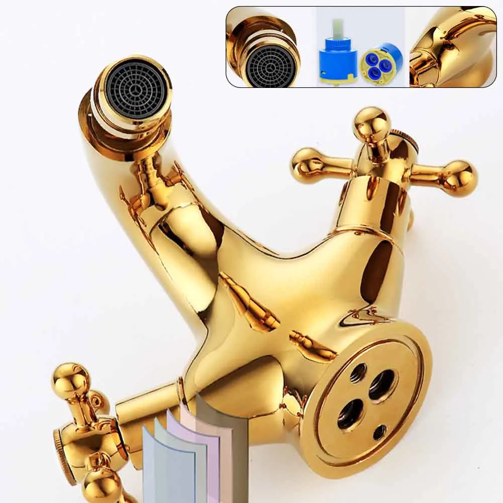 

Bathroom Bidet Faucets Single Hole European Style Dual Handle Replacement Parts Anti Rust Easy Install Hotel Gold Hot Cold Tap