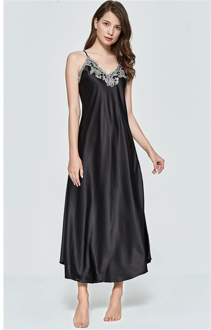 

Women Sexy Long Silk Satin V-Neck Sleepwear Lingerie Nightie Nightdress Chemise