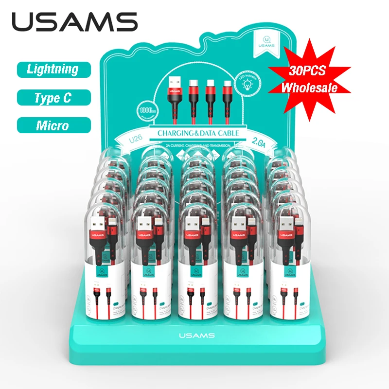 

USAMS 30pcs Bundle 1m 2A Micro USB Type C Lightning Braided Mobile Phone Cable For iPhone Samsung Xiaomi Huawei Sync Data Cable