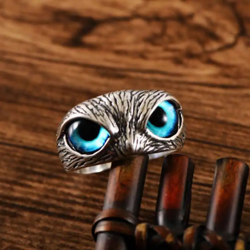 

New Arrival Pure S925 Silver Ring Open Size Owl Ring For Men Stamp S925 Vintage Ring