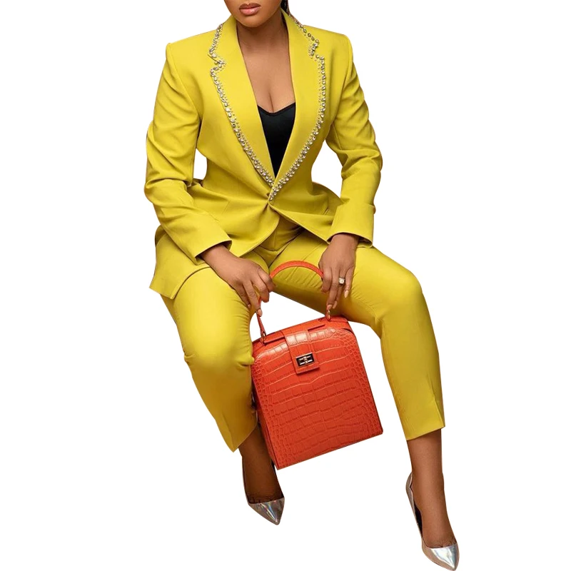 

Женский офисный костюм из блейзера и брюк, однотонный комплект из двух предметов, топ с английским воротником на одной пуговице и брюки, вес...