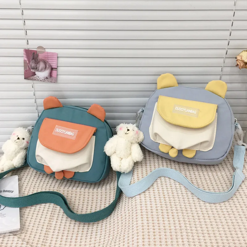 

Women cute mini messenger bag female summer personality Bear square bag shoulder bag Girl canvas small bag
