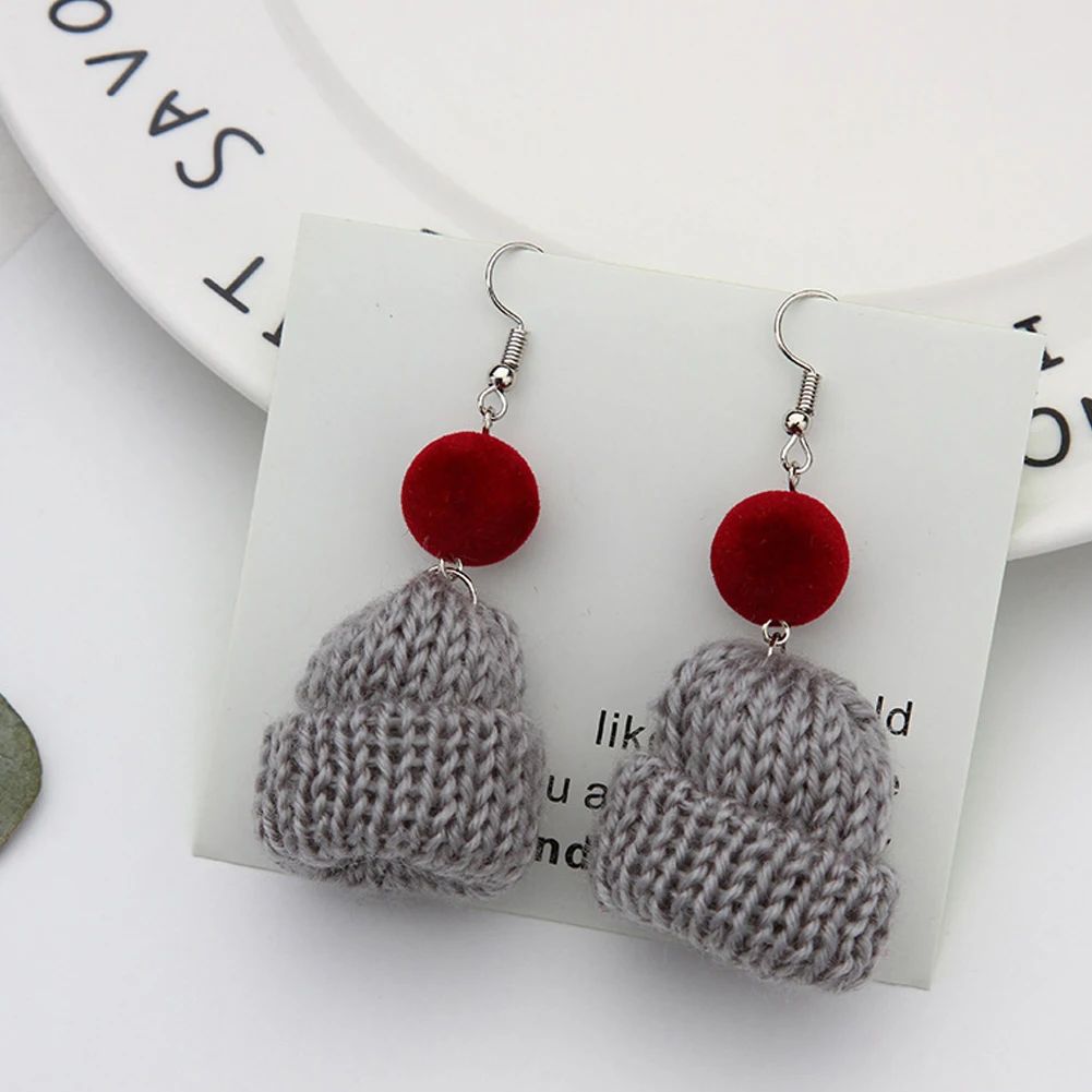 

New Fashion Colorful Plush Hairball Hat Dangle Earrings for Women Girl DIY Cartoon Funny Earrings Creative Drop Jewelry Gifts
