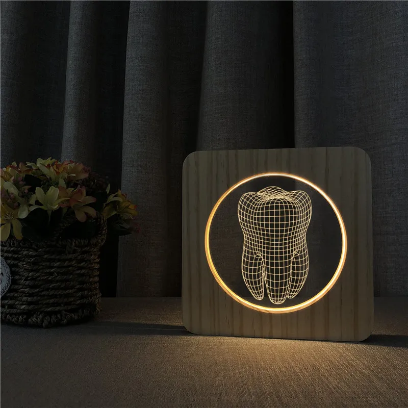 Tooth Design 3D USB LED Arylic ABS Lamp Table Light Switch Control Carving for Children's Room Decoration Dropshipping | Лампы и