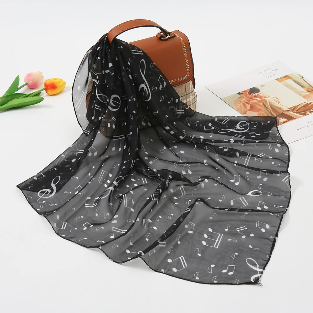 

62cm Fashion Chiffon Scarves Printed Square Scarf Musical Note Kerchief Women Headscarf Shawl Muffler Lightweight Handkerchief