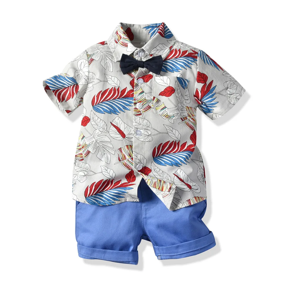 

1-6Y Kids Baby Boys Clothes Floral Sets Gentlemen 2Pcs Holiday Beach Suit Flowers T-Shirts Tops Shorts Bow Tie Baby Boy Clothes