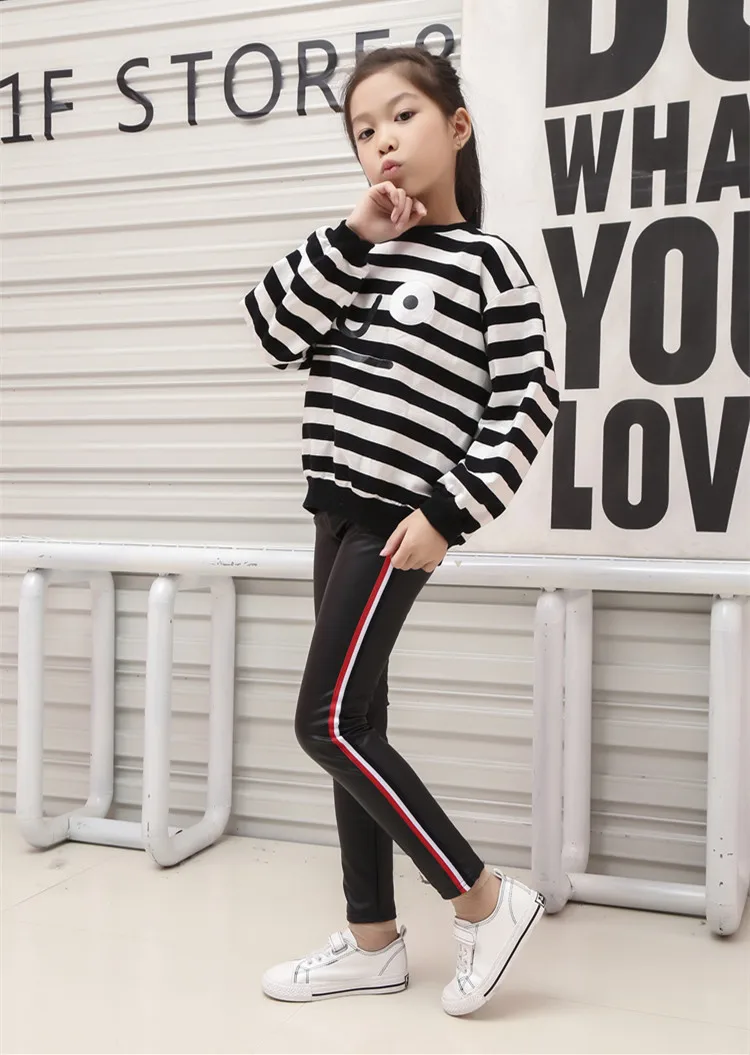 Леггинсы для девочек штаны из искусственной кожи спортивные плотные бархатные