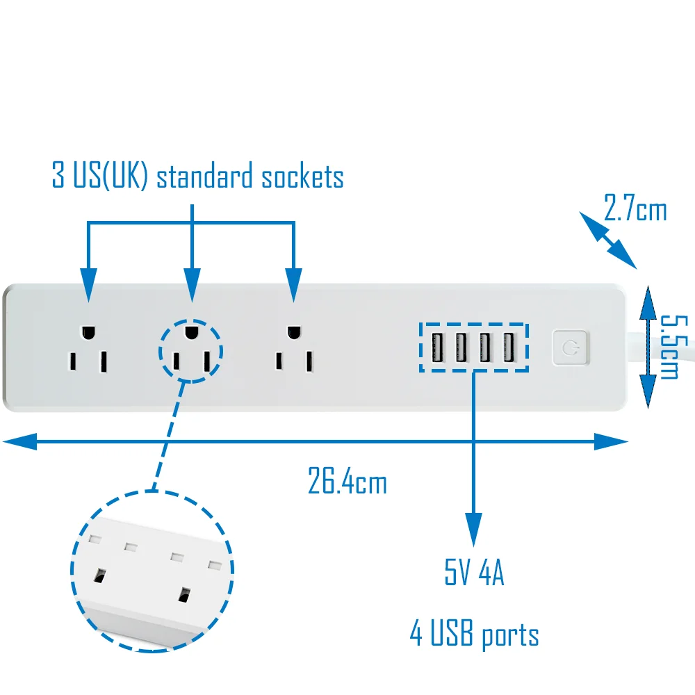 Умный удлинитель с Wi Fi 4 USB порта для зарядки|Электрические розетки| |