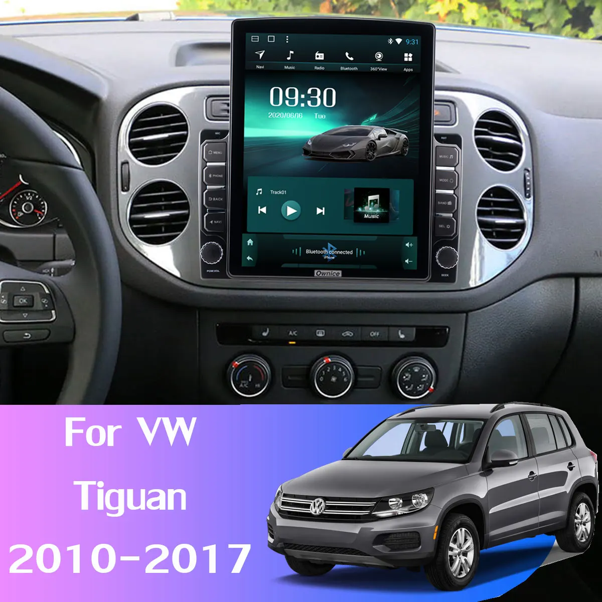 4G WiFi SPDIF 9.7" Vertical Style Car Media Player GPS For Volkswagen VW Tiguan 2010-2017 Android 10 360 Camera PX6 4+64G Radio |