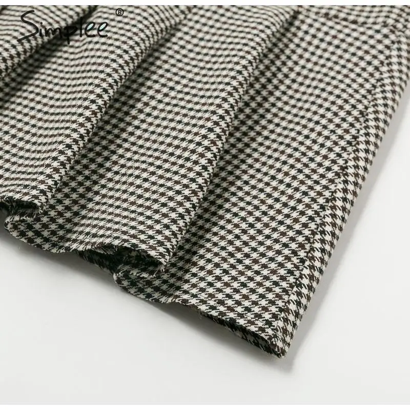Simplee женское офисное плед платье Осень двубортный пиджак плиссированные платья с длинным рукавом женское вечернее платье верхняя одежда