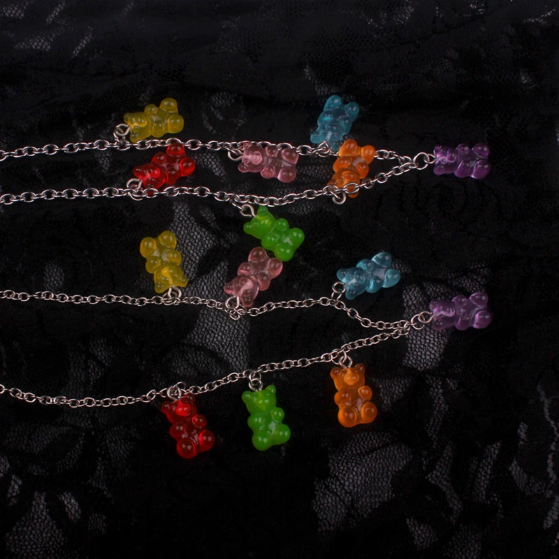 

New trend ladies candy seven-color bear necklace fashion personality ladies item jewelry hip-hop bear necklace