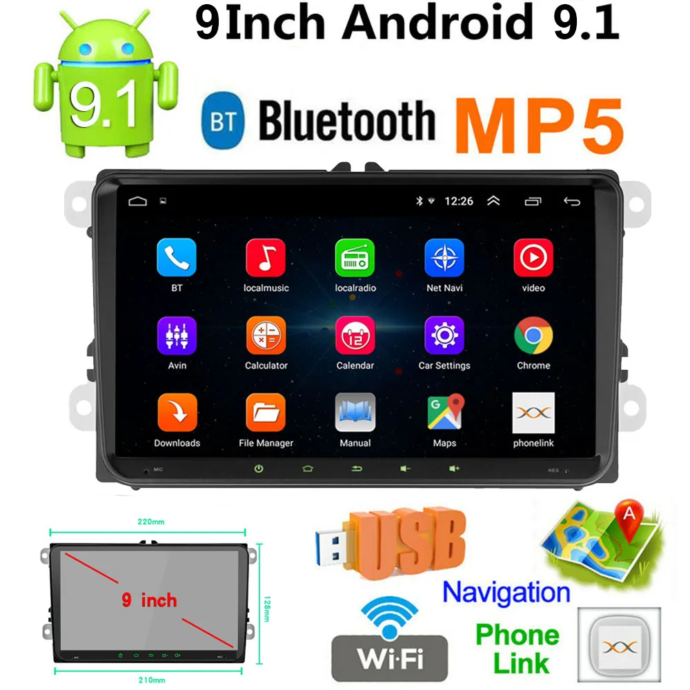 9 &quot2Din Android 1 автомобильный Радио мультимедийный плеер GPS навигация для VW Volkswagen Golf