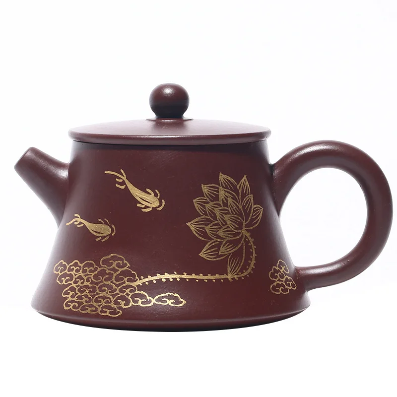 

Good Luck Pot Edge Yixing Competitive Products Dark-red Enameled Pottery Teapot Raw Ore Zizhu Gold Deposit Bell Brewing Tea