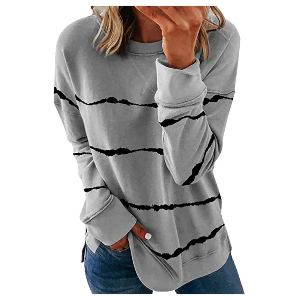 40 # Женские повседневные полосатые толстовки Термальность рубашка с длинными