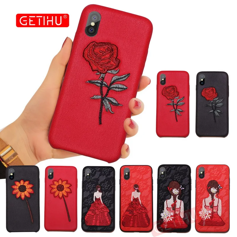 Розовый чехол с вышивкой для телефона тонкий защитный iPhone X 10 8 7 6s 6 Plus|Сверхмощный